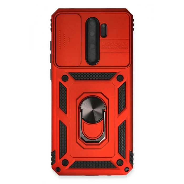 Newface Xiaomi Redmi Note 8 Pro Kılıf Pars Lens Yüzüklü Silikon - Kırmızı