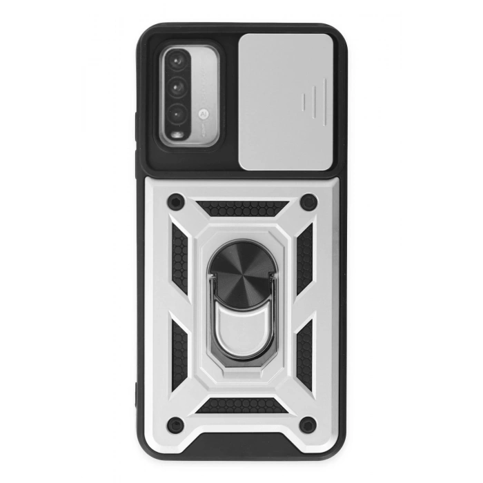 Newface Xiaomi Redmi Note 9 4G Kılıf Pars Lens Yüzüklü Silikon - Gümüş