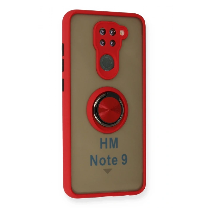 Newface Xiaomi Redmi Note 9 Kılıf Montreal Yüzüklü Silikon Kapak - Kırmızı