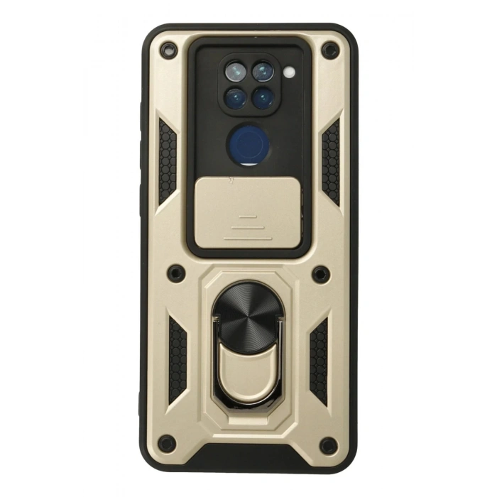 Newface Xiaomi Redmi Note 9 Kılıf Pars Lens Yüzüklü Silikon - Gold