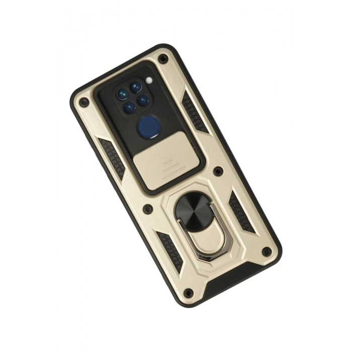 Newface Xiaomi Redmi Note 9 Kılıf Pars Lens Yüzüklü Silikon - Gold