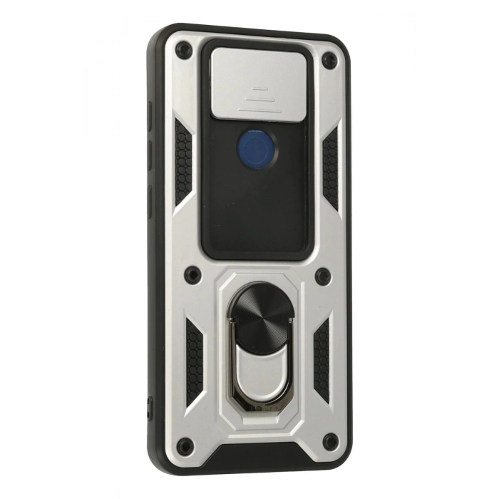 Newface Xiaomi Redmi Note 9 Kılıf Pars Lens Yüzüklü Silikon - Gümüş