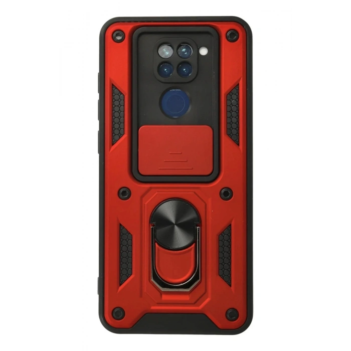 Newface Xiaomi Redmi Note 9 Kılıf Pars Lens Yüzüklü Silikon - Kırmızı