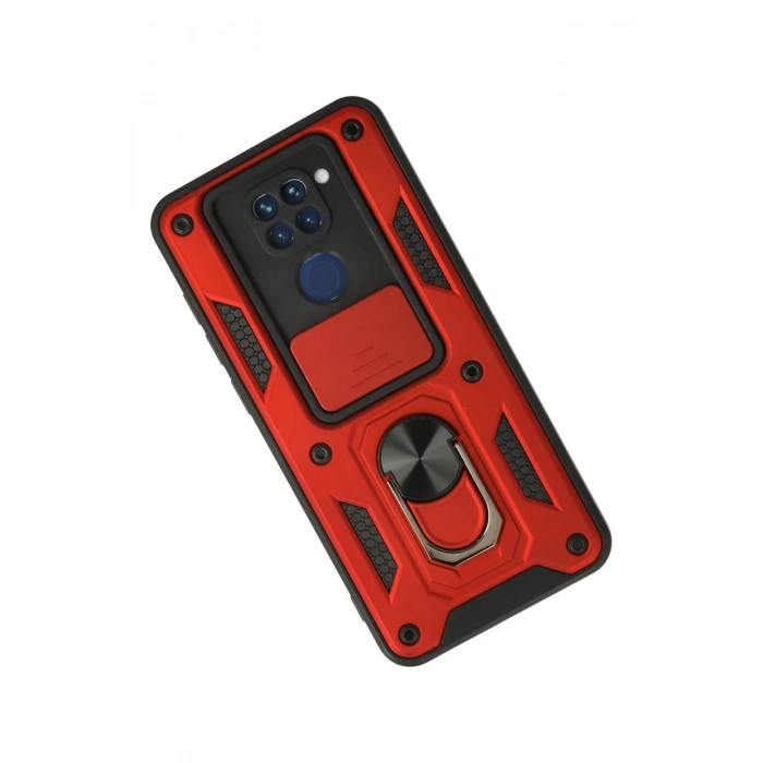 Newface Xiaomi Redmi Note 9 Kılıf Pars Lens Yüzüklü Silikon - Kırmızı