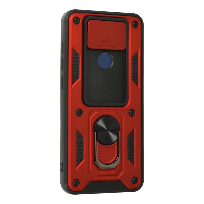 Newface Xiaomi Redmi Note 9 Kılıf Pars Lens Yüzüklü Silikon - Kırmızı