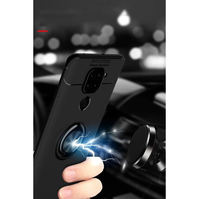 Newface Xiaomi Redmi Note 9 Kılıf Range Yüzüklü Silikon - Siyah-Gold