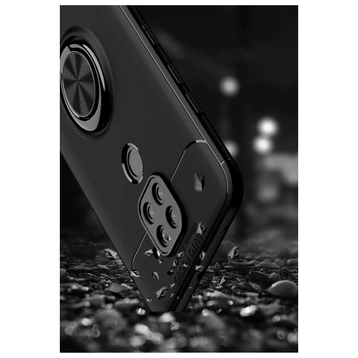 Newface Xiaomi Redmi Note 9 Kılıf Range Yüzüklü Silikon - Siyah-Gold