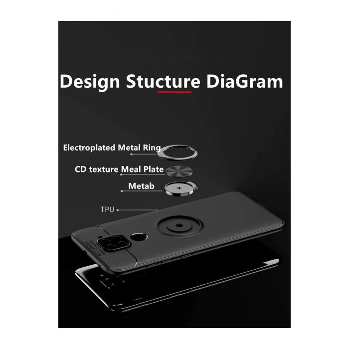 Newface Xiaomi Redmi Note 9 Kılıf Range Yüzüklü Silikon - Siyah-Kırmızı