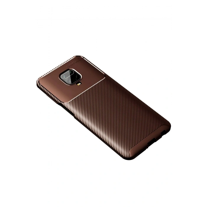 Newface Xiaomi Redmi Note 9 Pro Kılıf Auto Focus Karbon Kapak - Kahverengi