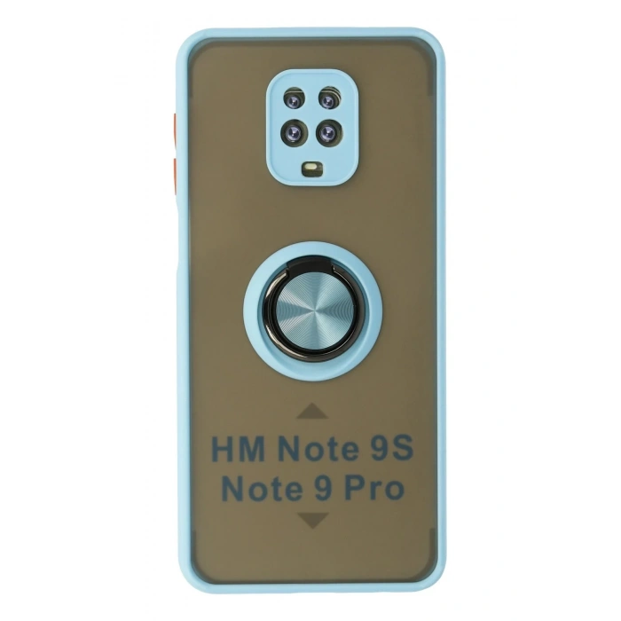 Newface Xiaomi Redmi Note 9 Pro Kılıf Montreal Yüzüklü Silikon Kapak - Buz Mavi
