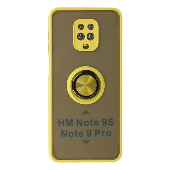 Newface Xiaomi Redmi Note 9 Pro Kılıf Montreal Yüzüklü Silikon Kapak - Sarı