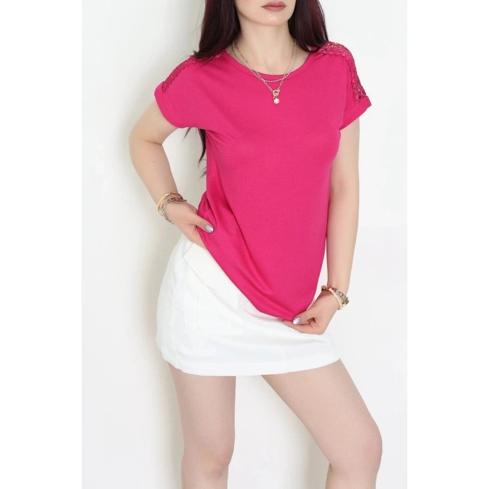 Omuz Dantelli Bluz Pembe - 20766.599.