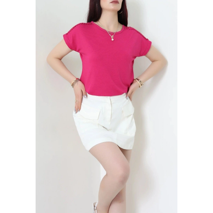 Omuz Dantelli Bluz Pembe - 20766.599.
