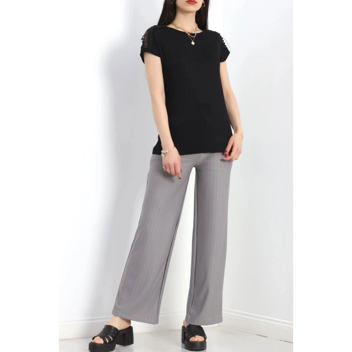 Omuz Dantelli Bluz Siyah - 20766.599.