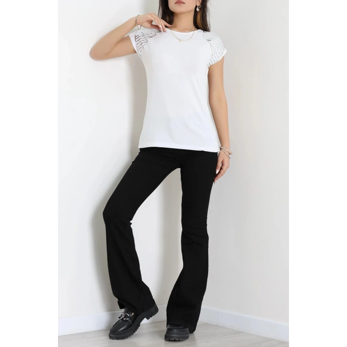 Omuzları Pul Detaylı Bluz Beyaz - 44004.599.