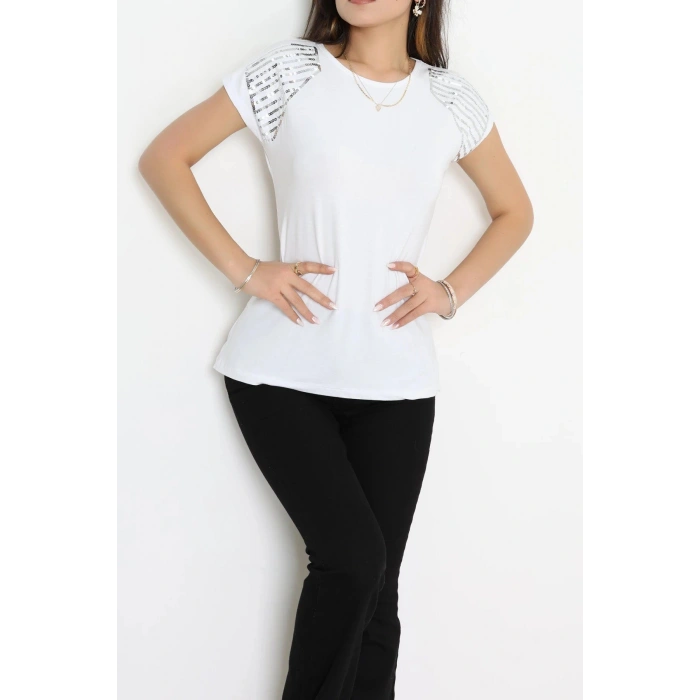 Omuzları Pul Detaylı Bluz Beyaz - 44004.599.
