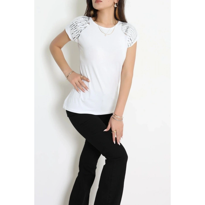Omuzları Pul Detaylı Bluz Beyaz - 44004.599.