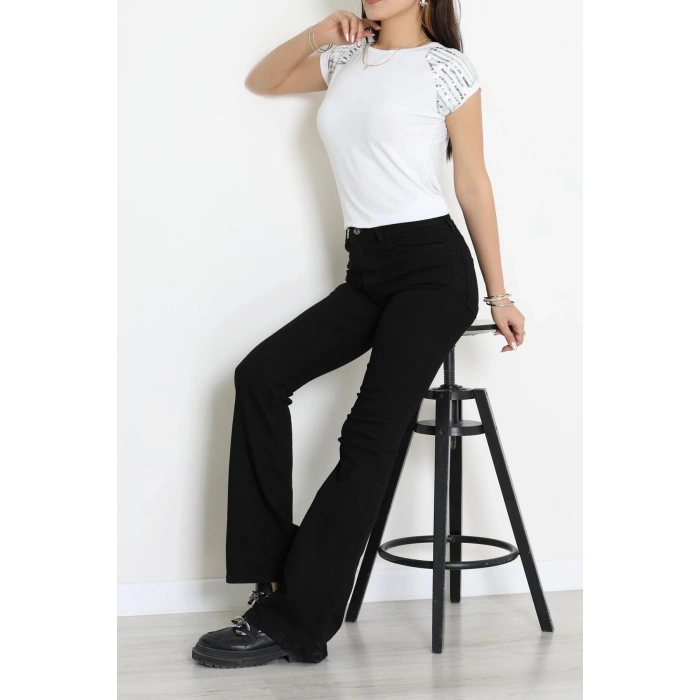 Omuzları Pul Detaylı Bluz Beyaz - 44004.599.