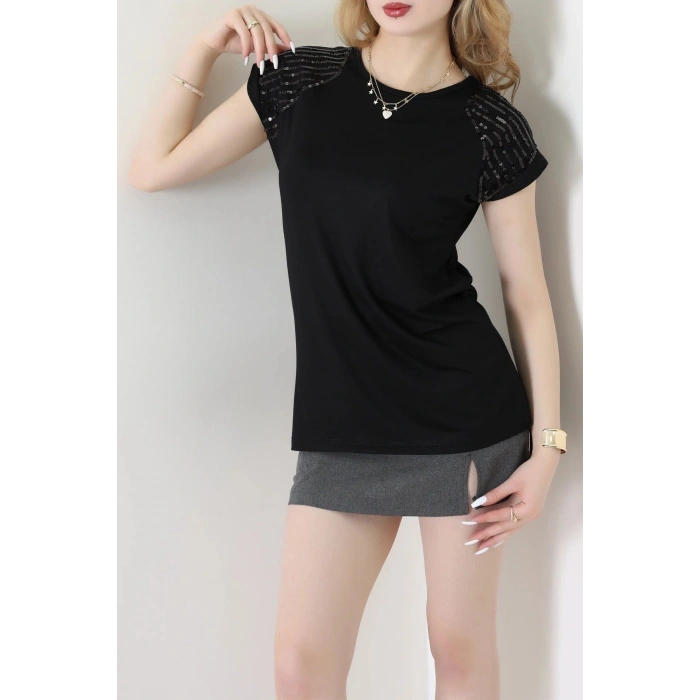 Omuzları Pul Detaylı Bluz Siyah - 44004.599.