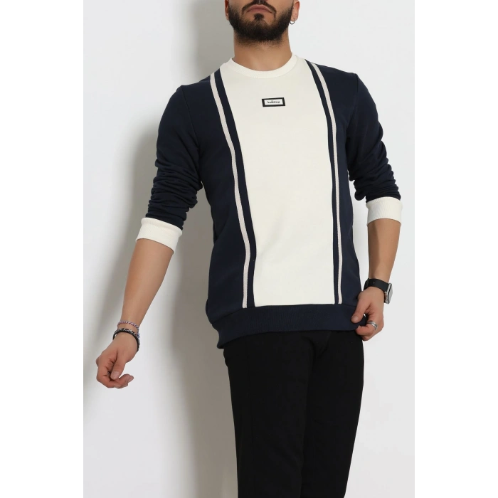 Ön Şeritli Basic Erkek Sweat Lacivert - 26182.2125.