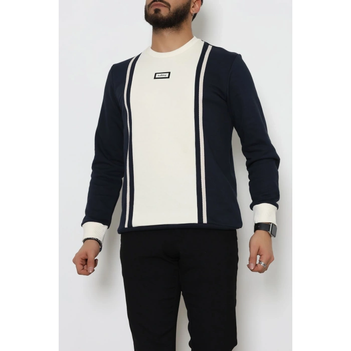 Ön Şeritli Basic Erkek Sweat Lacivert - 26182.2125.