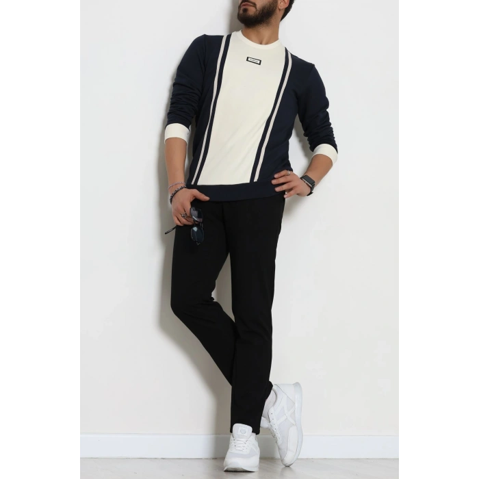 Ön Şeritli Basic Erkek Sweat Lacivert - 26182.2125.