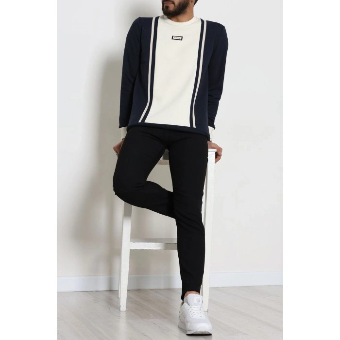 Ön Şeritli Basic Erkek Sweat Lacivert - 26182.2125.