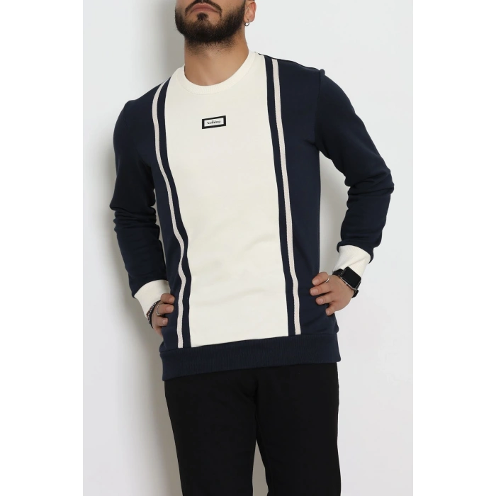 Ön Şeritli Basic Erkek Sweat Lacivert - 26182.2125.