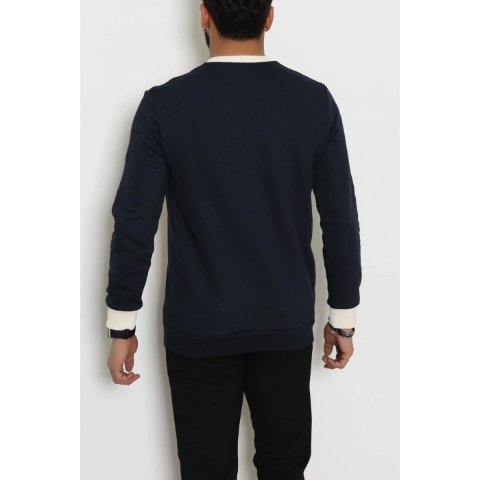 Ön Şeritli Basic Erkek Sweat Lacivert - 26182.2125.