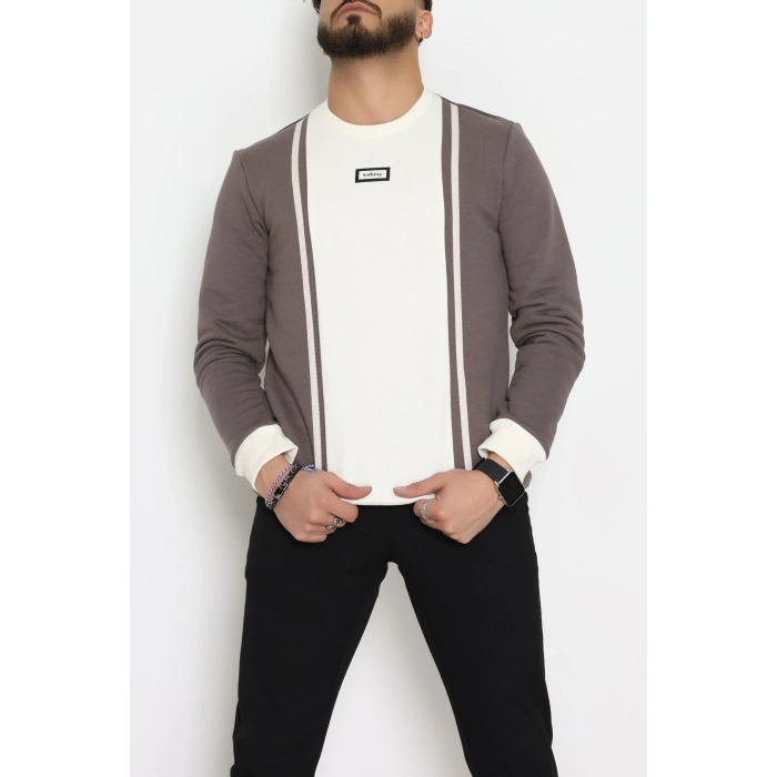 Ön Şeritli Basic Erkek Sweat Vizon - 26182.2125.