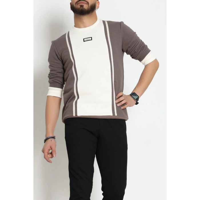 Ön Şeritli Basic Erkek Sweat Vizon - 26182.2125.