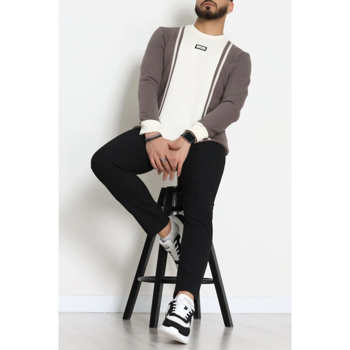 Ön Şeritli Basic Erkek Sweat Vizon - 26182.2125.