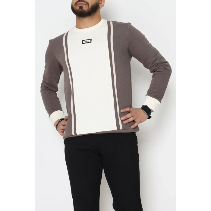 Ön Şeritli Basic Erkek Sweat Vizon - 26182.2125.