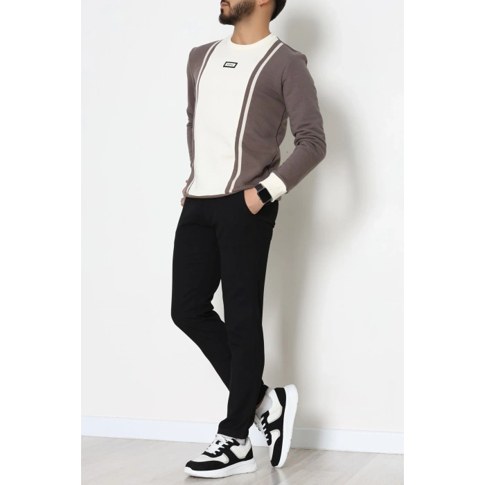 Ön Şeritli Basic Erkek Sweat Vizon - 26182.2125.