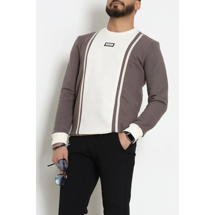 Ön Şeritli Basic Erkek Sweat Vizon - 26182.2125.