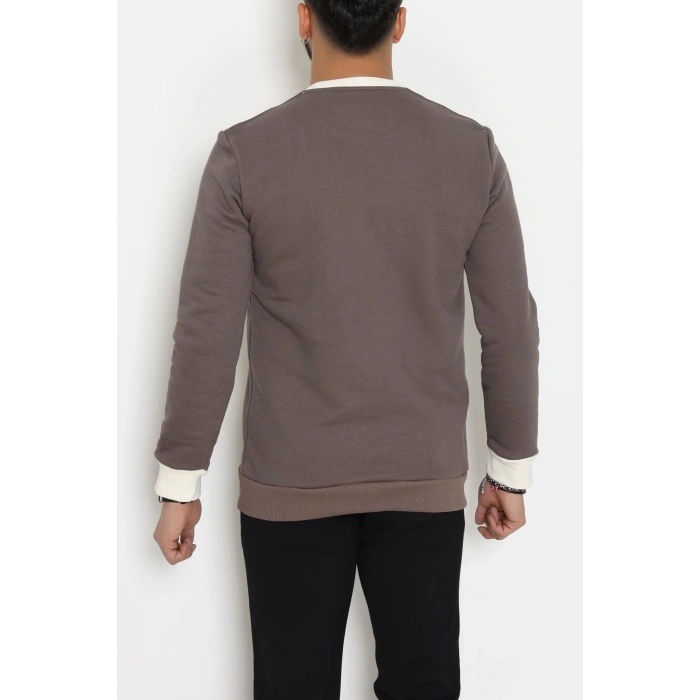 Ön Şeritli Basic Erkek Sweat Vizon - 26182.2125.