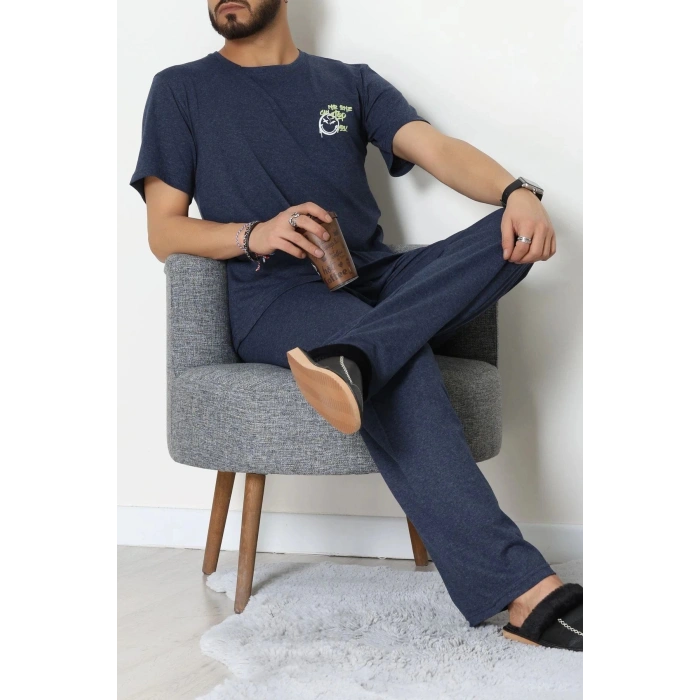 Ön Ve Arka Baskılı Süprem Erkek Pijama Takımı İndigo2 - 70862.1961.
