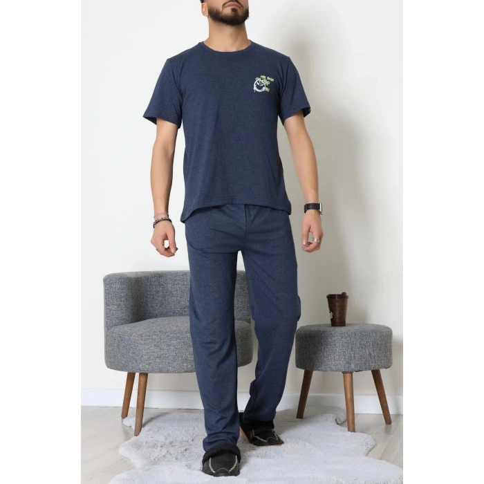 Ön Ve Arka Baskılı Süprem Erkek Pijama Takımı İndigo2 - 70862.1961.