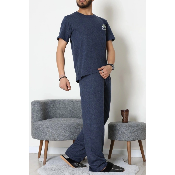 Ön Ve Arka Baskılı Süprem Erkek Pijama Takımı İndigo2 - 70862.1961.