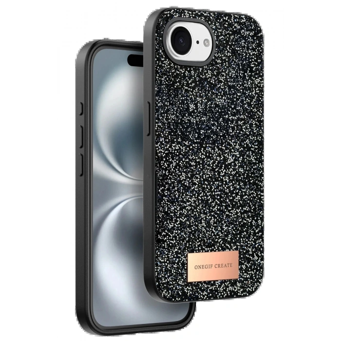 Onegif Apple iPhone 16E Bright Simli Kapak - Siyah