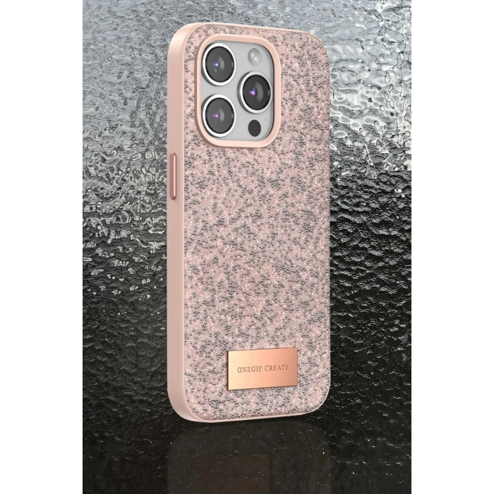 Onegif iPhone 15 Pro Bright Simli Kapak - Gümüş