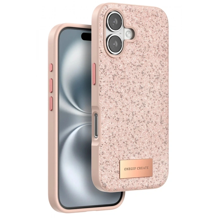 Onegif iPhone 16 Bright Simli Kapak - Pembe