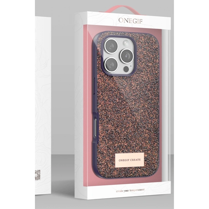 Onegif iPhone 16 Pro Bright Simli Kapak - Gold