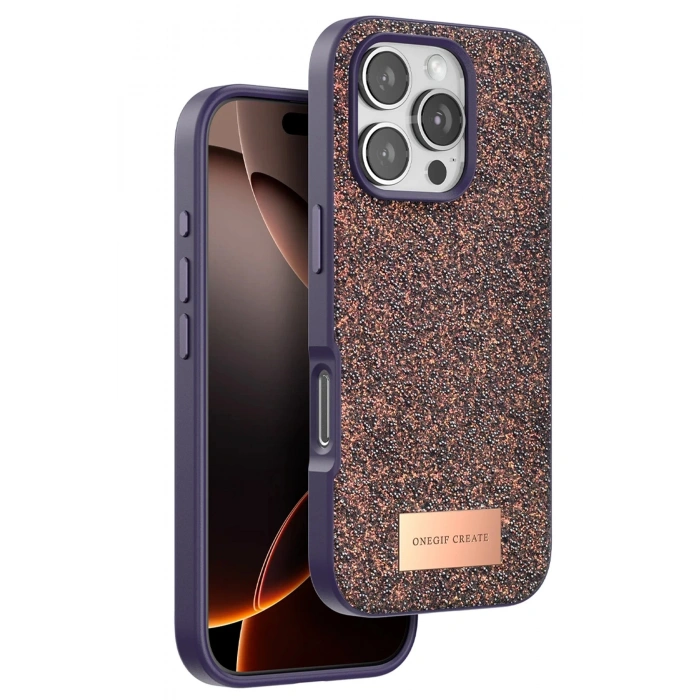 Onegif iPhone 16 Pro Max Bright Simli Kapak - Derin Mor