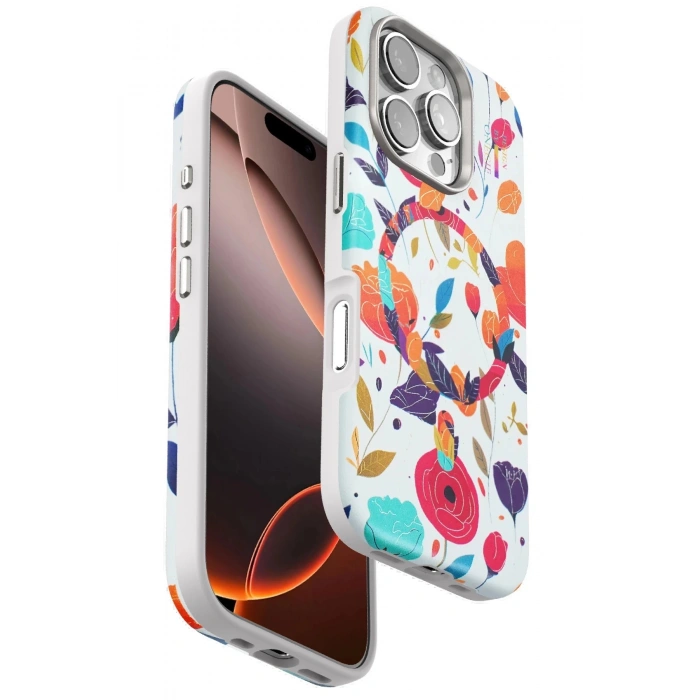 Onegif iPhone 16 Pro Max Flower Series Magsafe Kapak - Beyaz