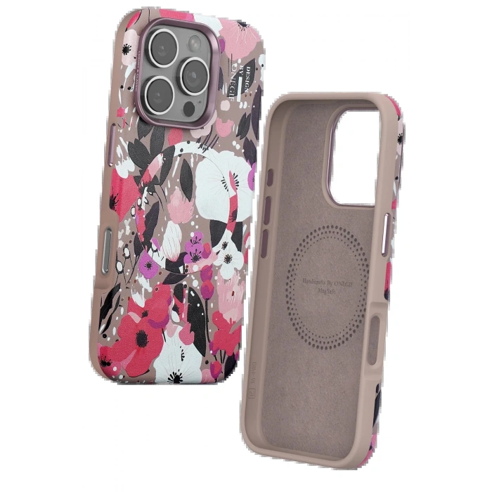 Onegif iPhone 16 Pro Max Flower Series Magsafe Kapak - Pembe