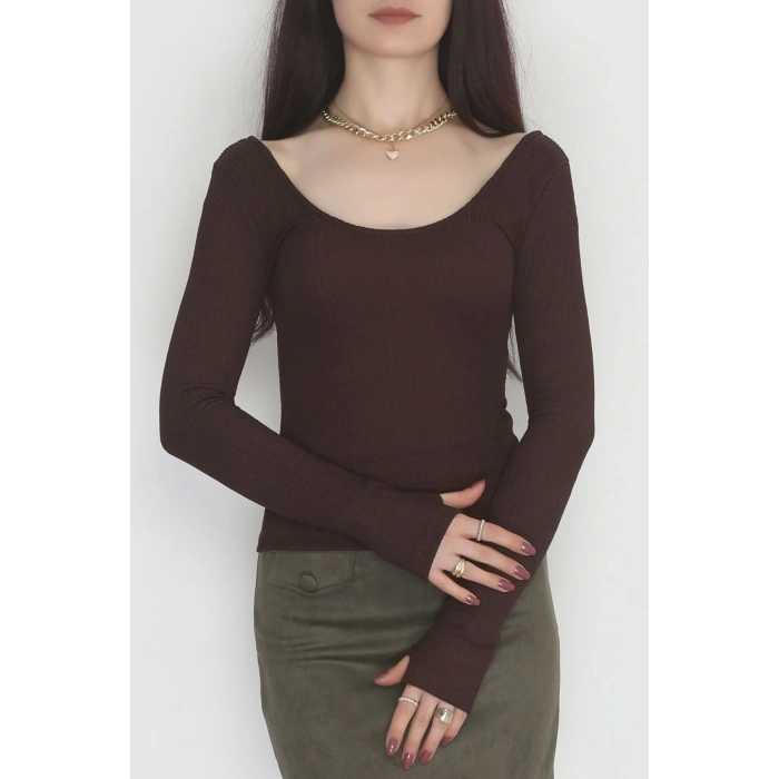 Önü Arkası U Yaka Basic Bluz Kahve - 42676.1247.