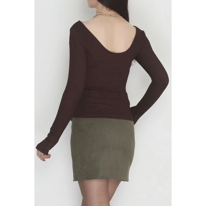 Önü Arkası U Yaka Basic Bluz Kahve - 42676.1247.