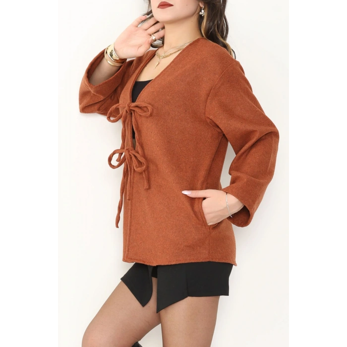 Önü Bağcıklı Kaşe Hırka Kiremit - 70995.1775.