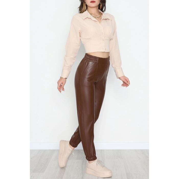 Önü Çımalı Jogger Pantolon Kahve - 51210.1779.